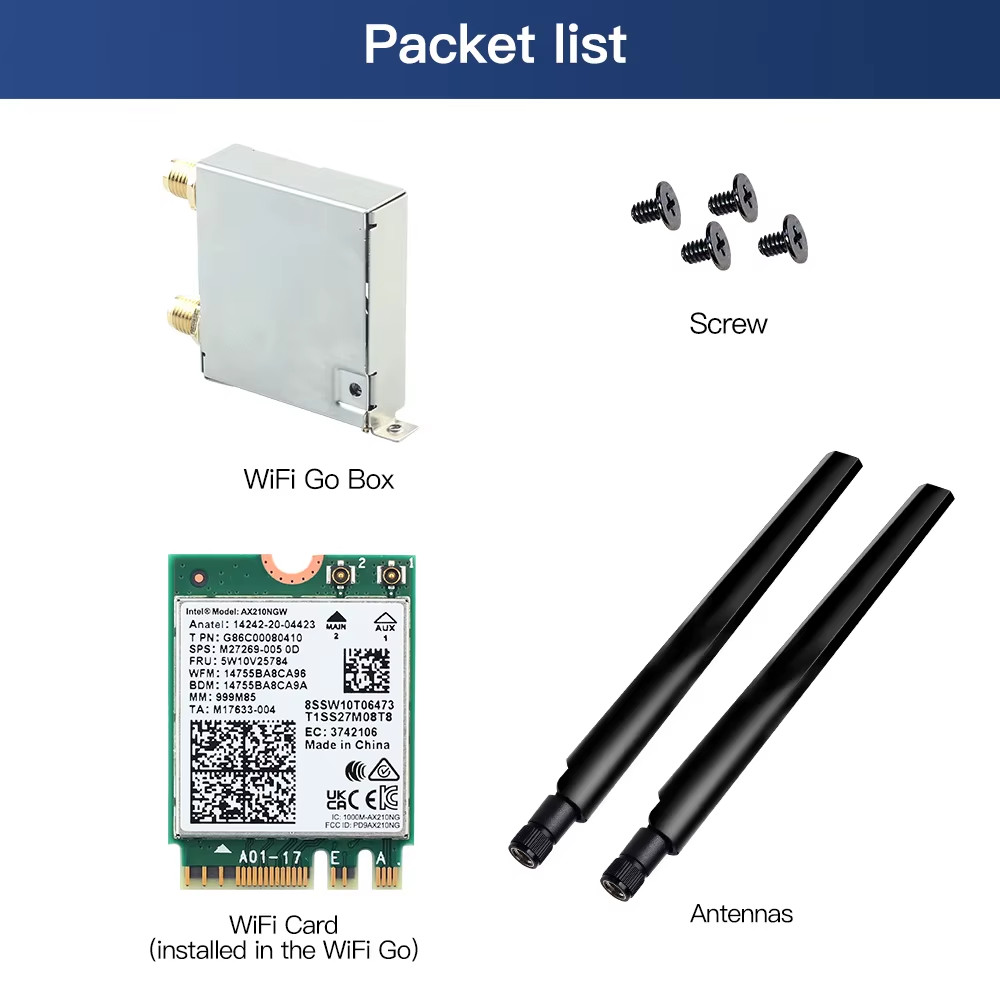 Intel AX210 ASUS WiFi Go Network Adapter WiFi 6E Wireless Bluetooth 5.3 5374Mbps