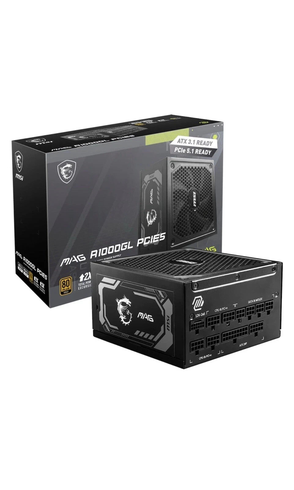 MSI MPG A1000G PCIE 5 ATX 3.1 Gaming Power Supply – 80 Plus Gold Certified 1000W