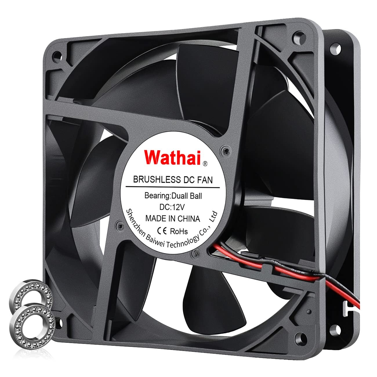 120mm x120 x 38mm 12V 2Pin Dual Ball 12cm Industrial Cooling Fan High Airflow