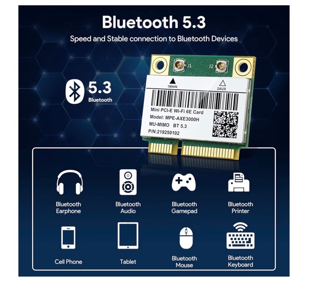 Intel AX210HMW WiFi Card, Wi-Fi 6E Laptop Wireless Card Mini PCIE Interface