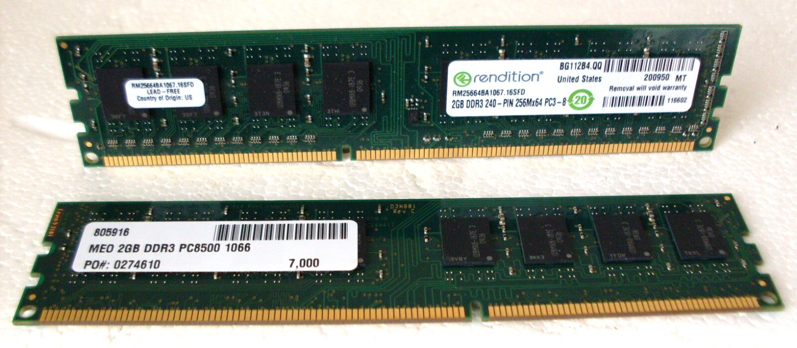 Rendition 2X 2GB DDR3-240-Pin 256MX64 PC3 RM25664BA1339.8FD RAM (2 sticks)