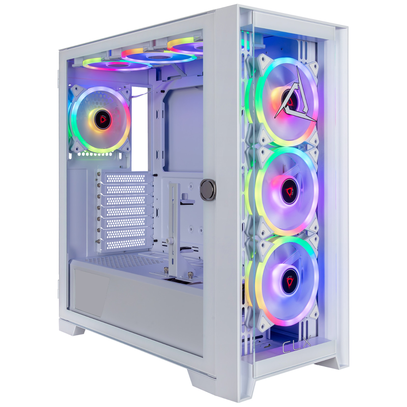 CLX White Obelisk Gaming PC Case ATX/E-ATX Mid Tower Tempered Glass NEW
