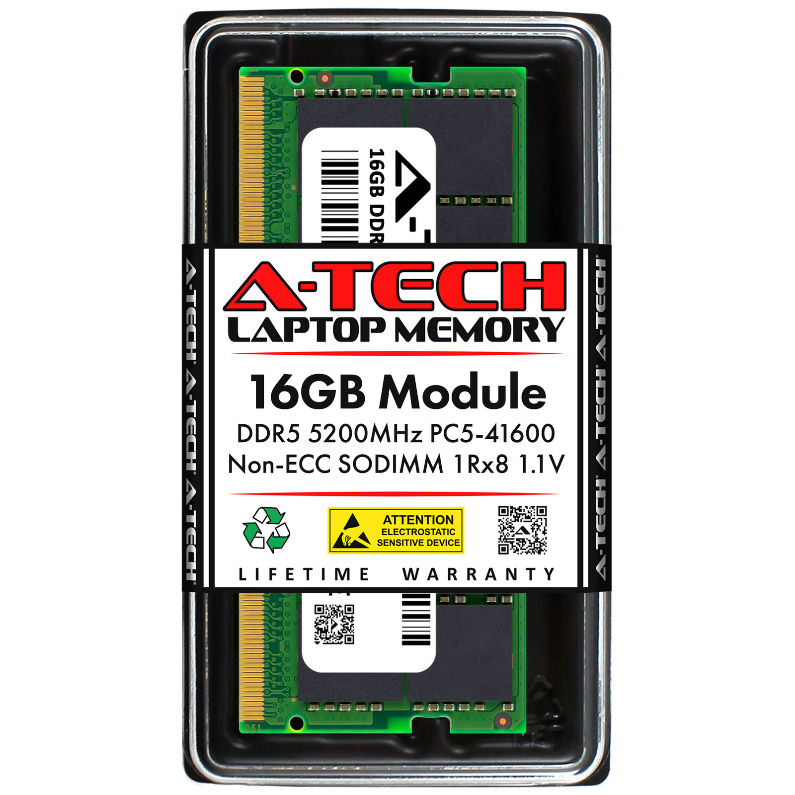 A-Tech 16GB PC5-41600 DDR5 5200 MHz Non-ECC SODIMM 288-Pin Laptop Memory RAM 1x