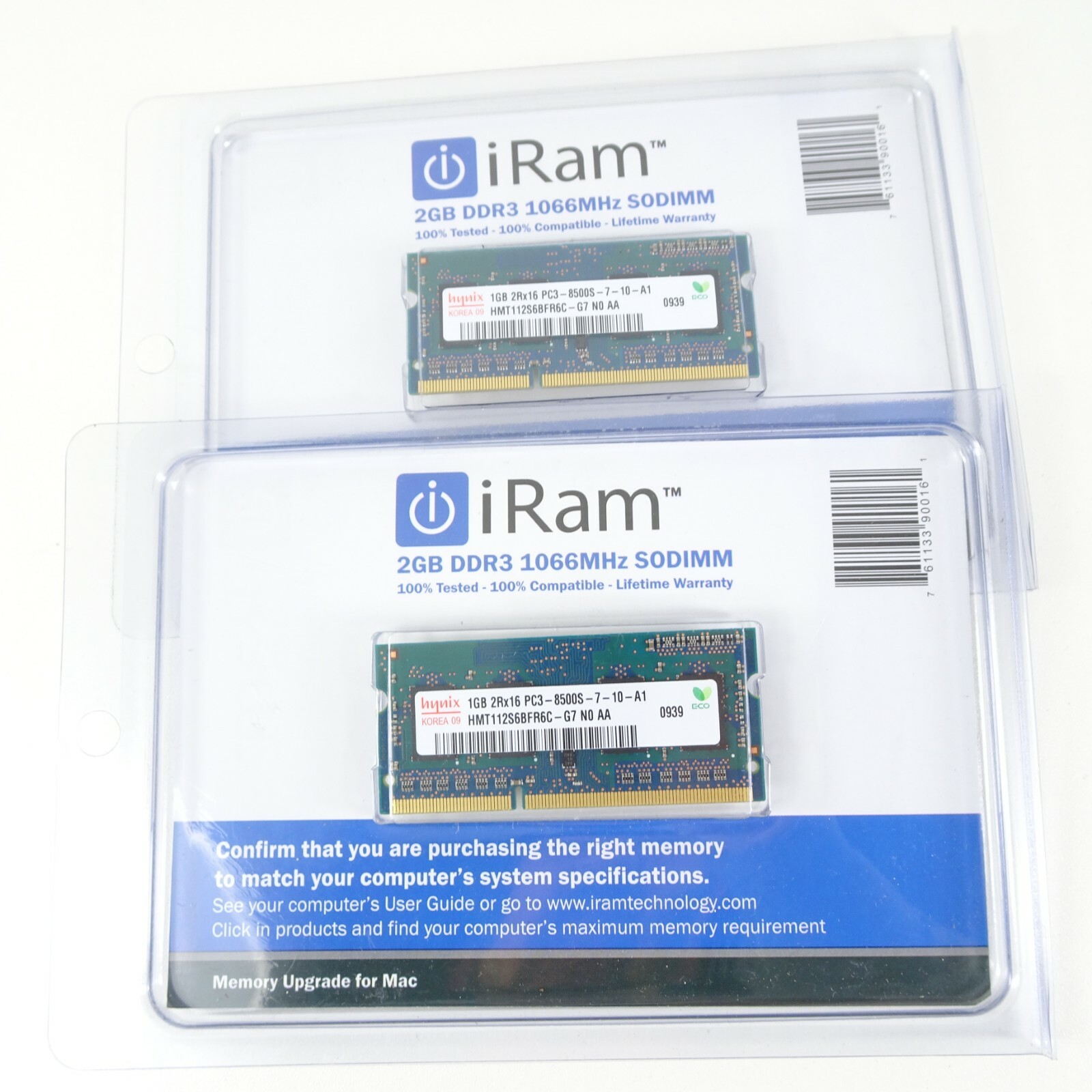 Pair Hynix Korea 1GB 2Rx16 PC3 8500S-7-10-A1 DDR3 SDRAM HMT112S6BFR6C-G7