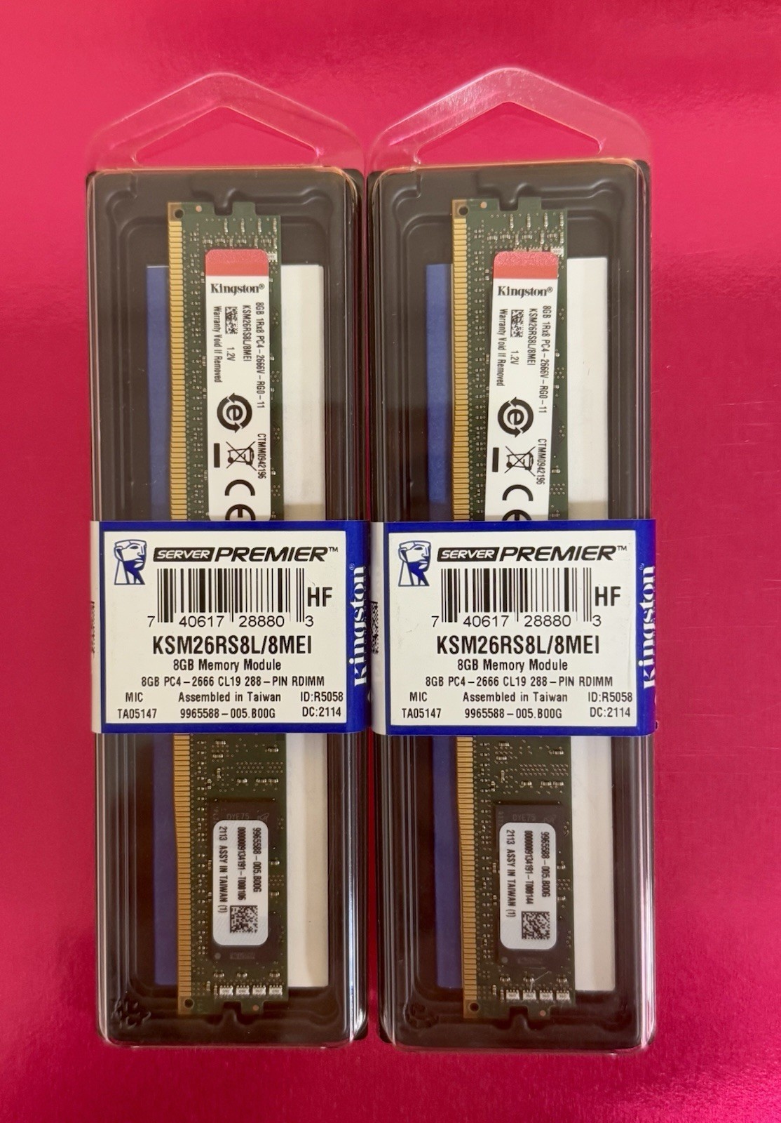 {Lot Of 2x} Kingston Premier KSM26RS8L/8MEI DDR4 2666 Low Profile REG ECC RDIMM