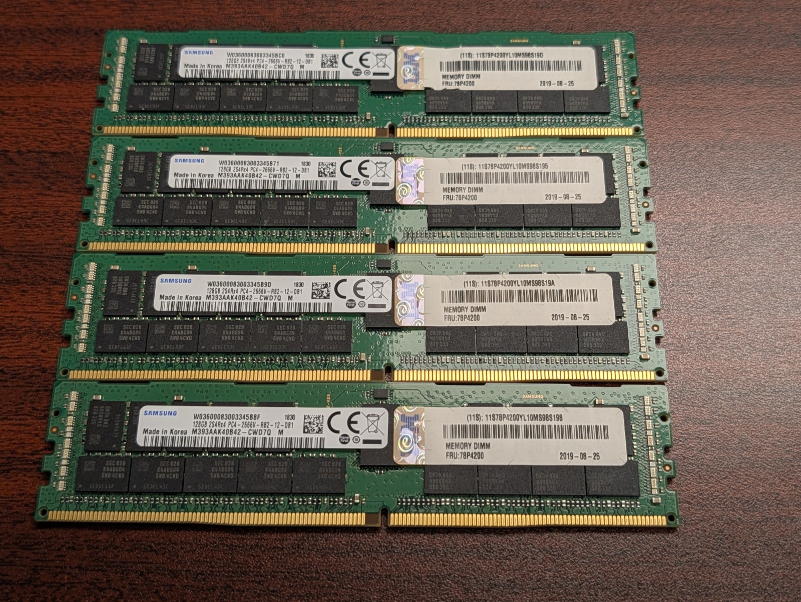 Lot of 4 IBM 78P4200 128GB 2S4Rx4 DDR4-2666V PC4-21300 ECC Registered Memory