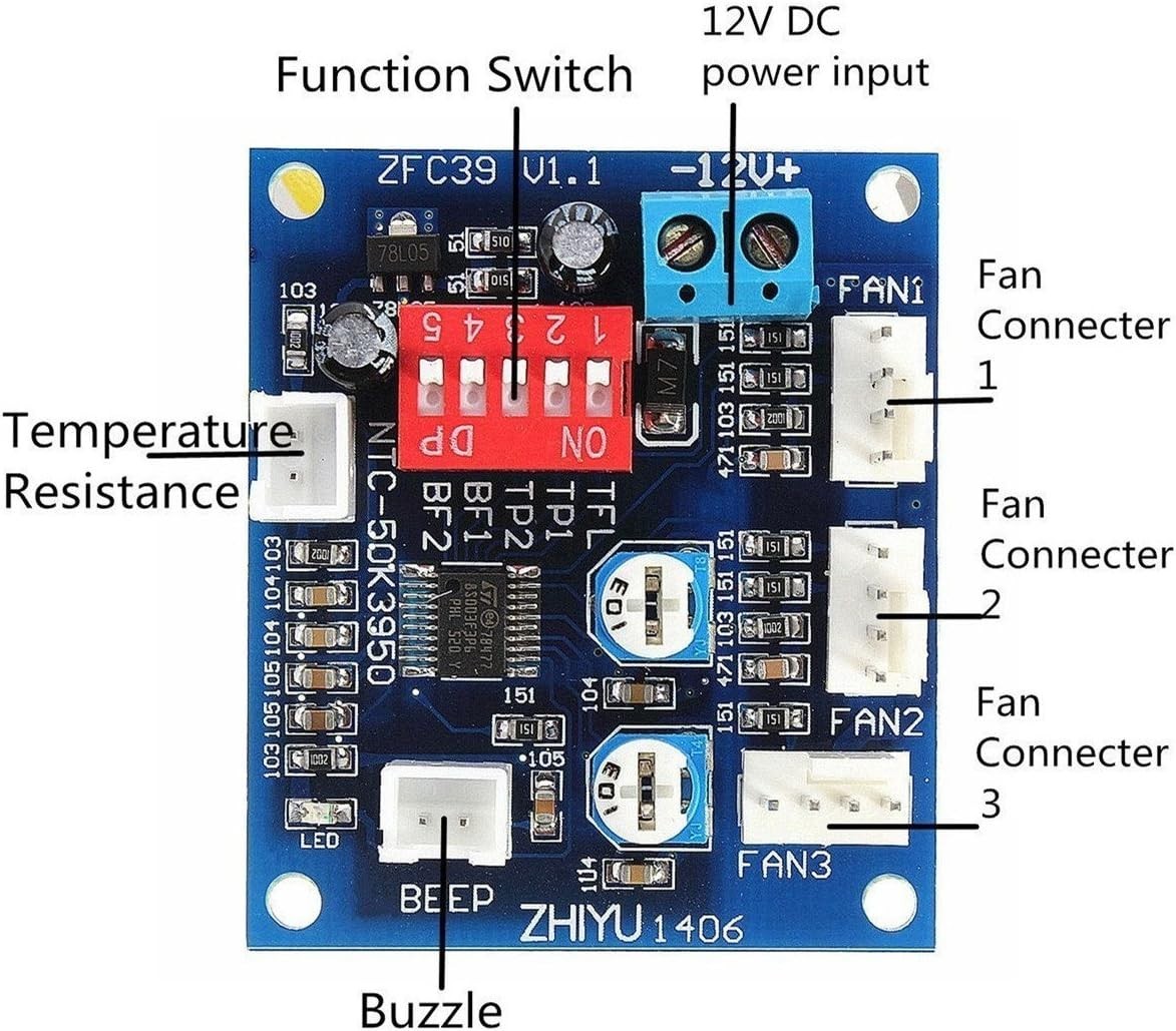 Compact DC12V 5A 4-Wire Fan Controller with Temperature Monitoring Alarm