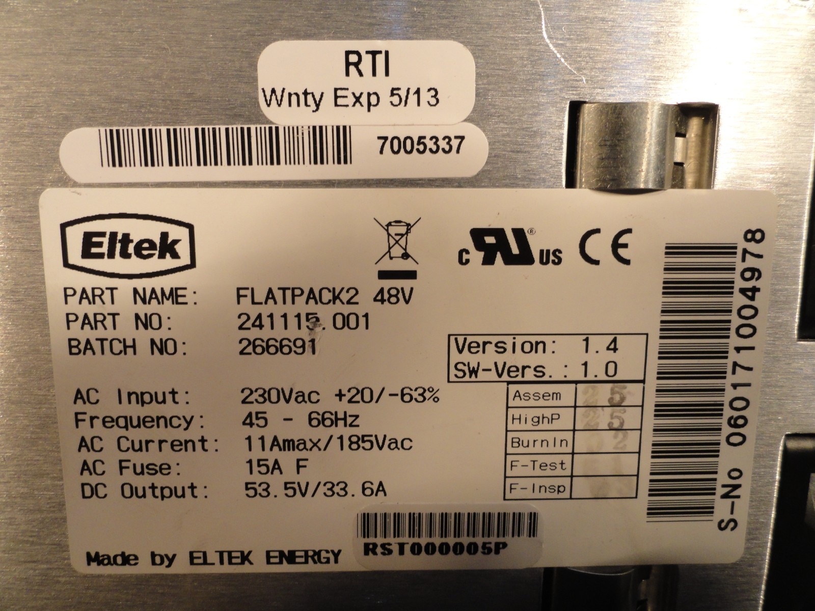Eltek 241115.001 Flatpack2 48V DC/2000W Power Supply Module