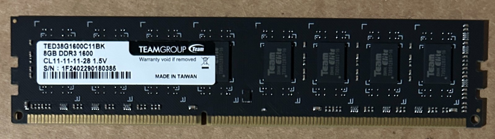 Team Group 8GB DDR3 1600 Desktop Memory RAM TED38G1600C11BK