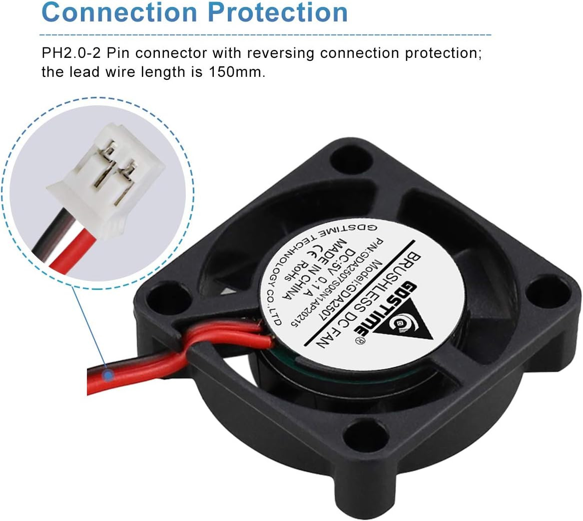 2 Pack 25Mm 5V Fan – Mini 25X25X7Mm 2-Pin Brushless DC Cooling Fans for Aroma Di