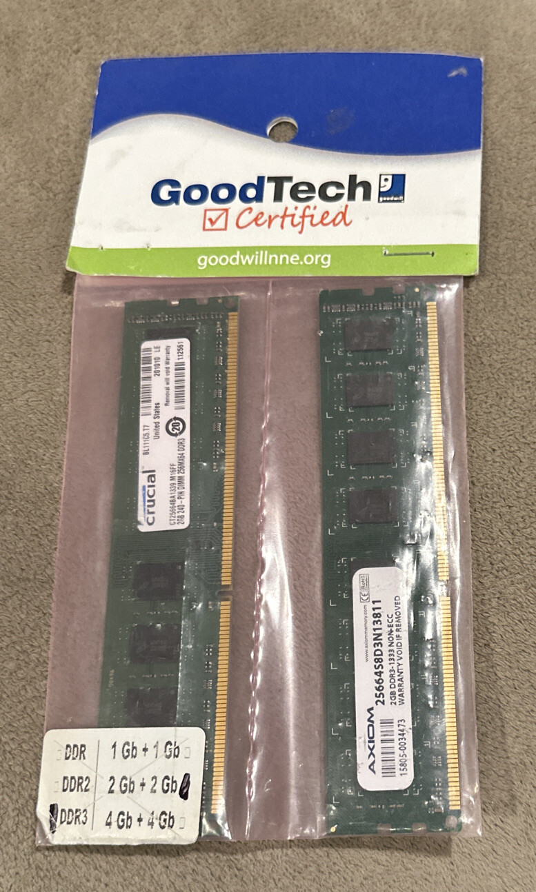 Crutial +Axiom DDR3 2gb 256MX64 RAM CT25664BA1339A.M16FG * 2-pcs (2gb x 2=4gb)