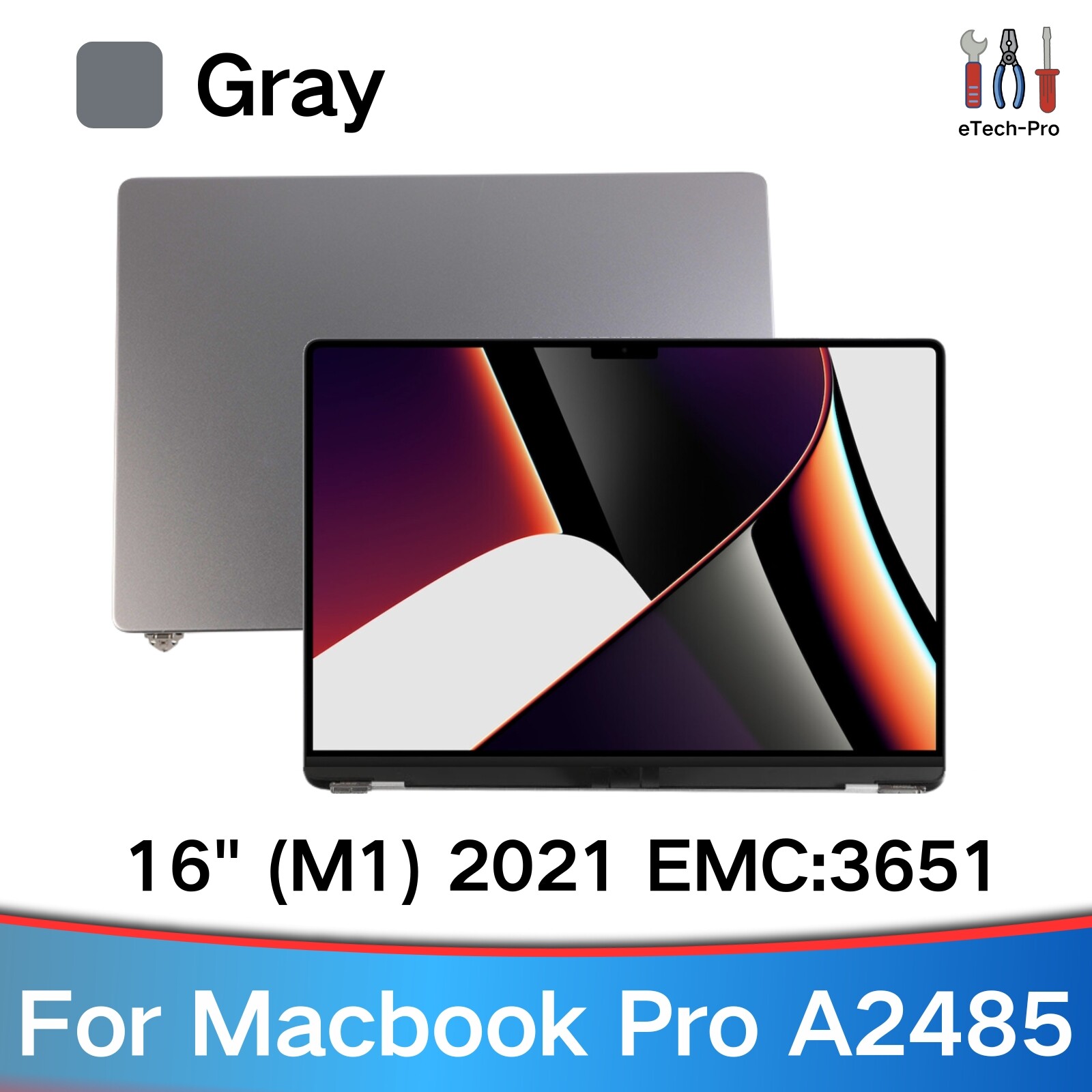 US A2485 Screen Assembly For MacBook Pro A2485 M1 EMC 3651 Full LCD Display Gray