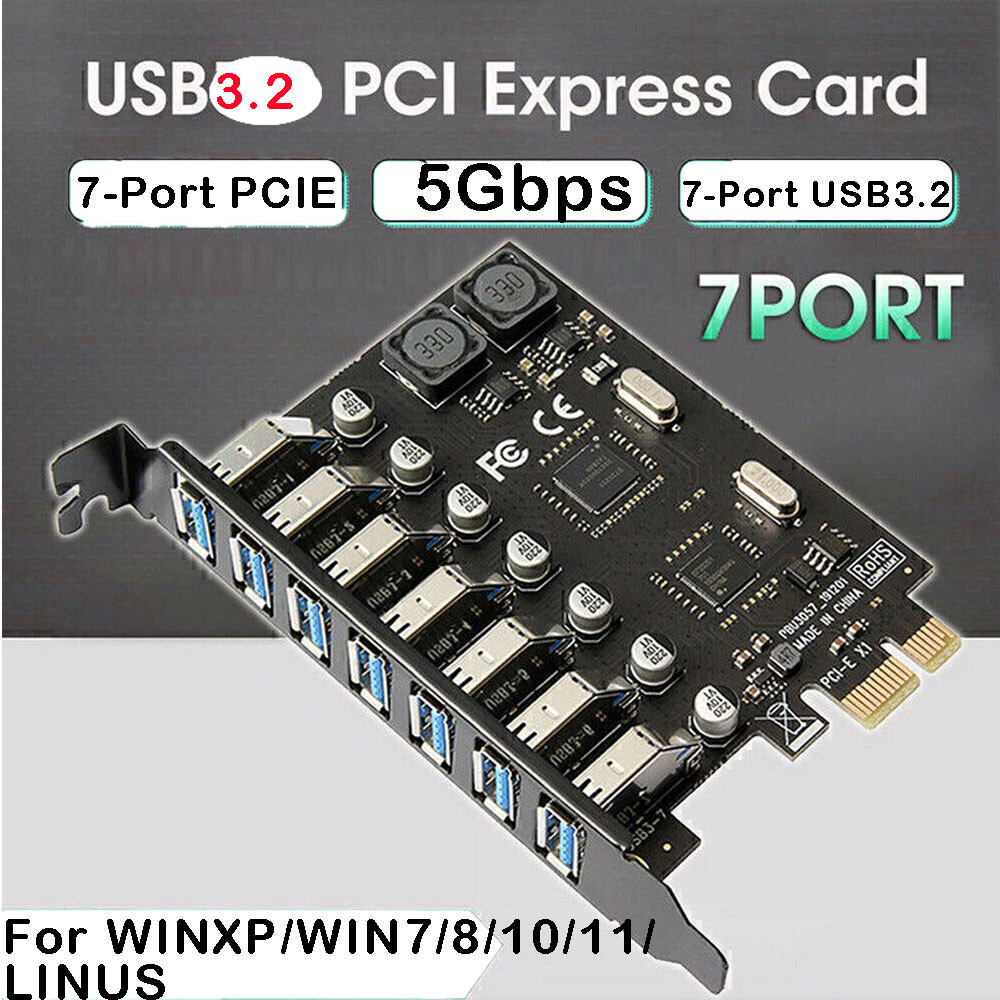 USB3.2 PCI-E Expansion Card Adapter 7 Ports Hub Adapter External Controller US
