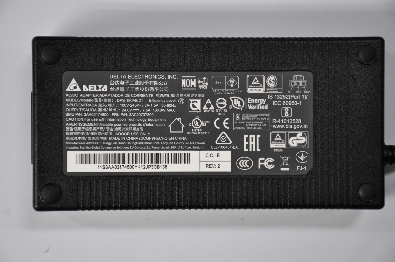 TOSHIBA POWER ADAPTER, 180WATTS CORE CONTROLLER USED 3AC00737800