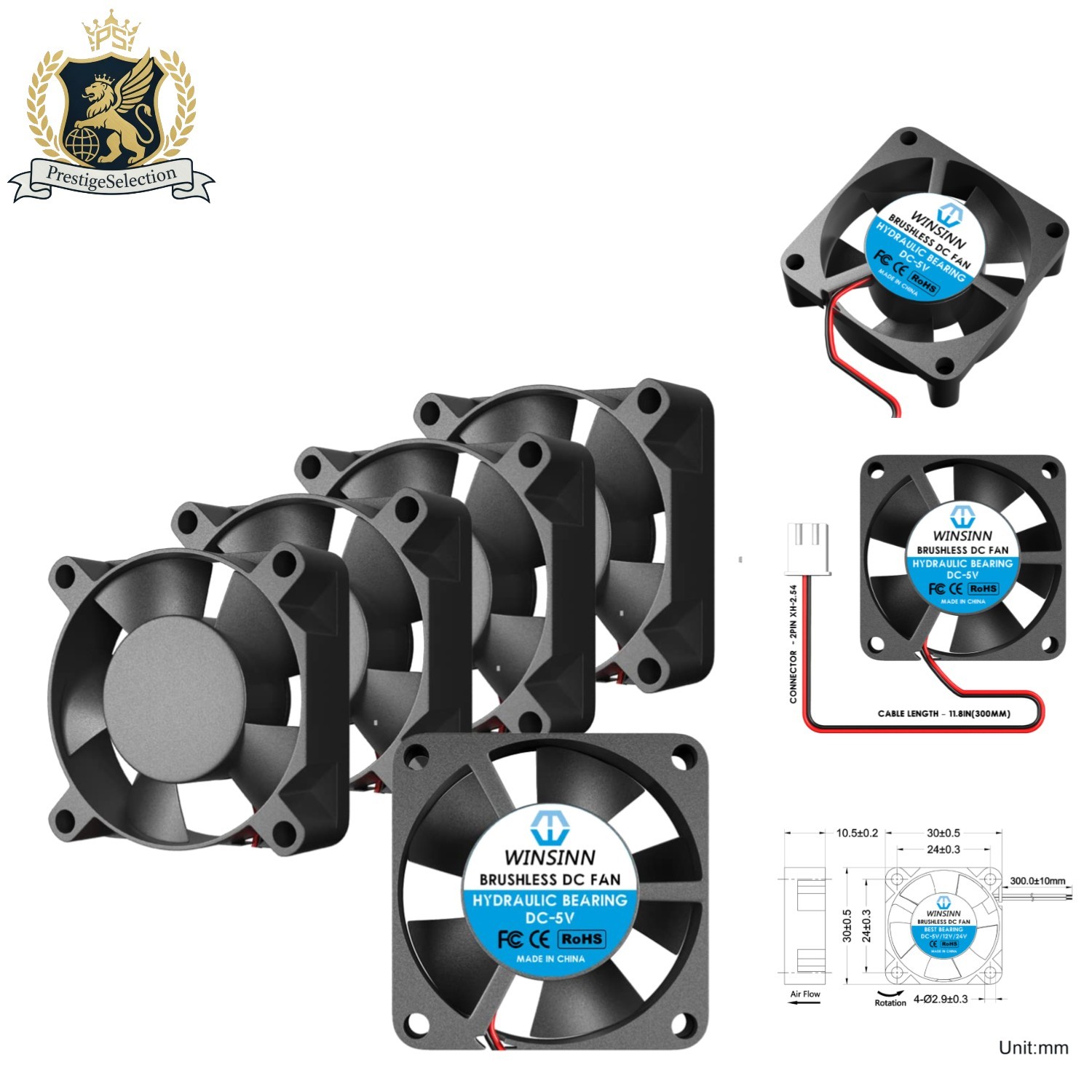 30mm 5V Hydraulic Bearing Cooling Fans – 5 Pack, Compact Airflow at 28 dBA