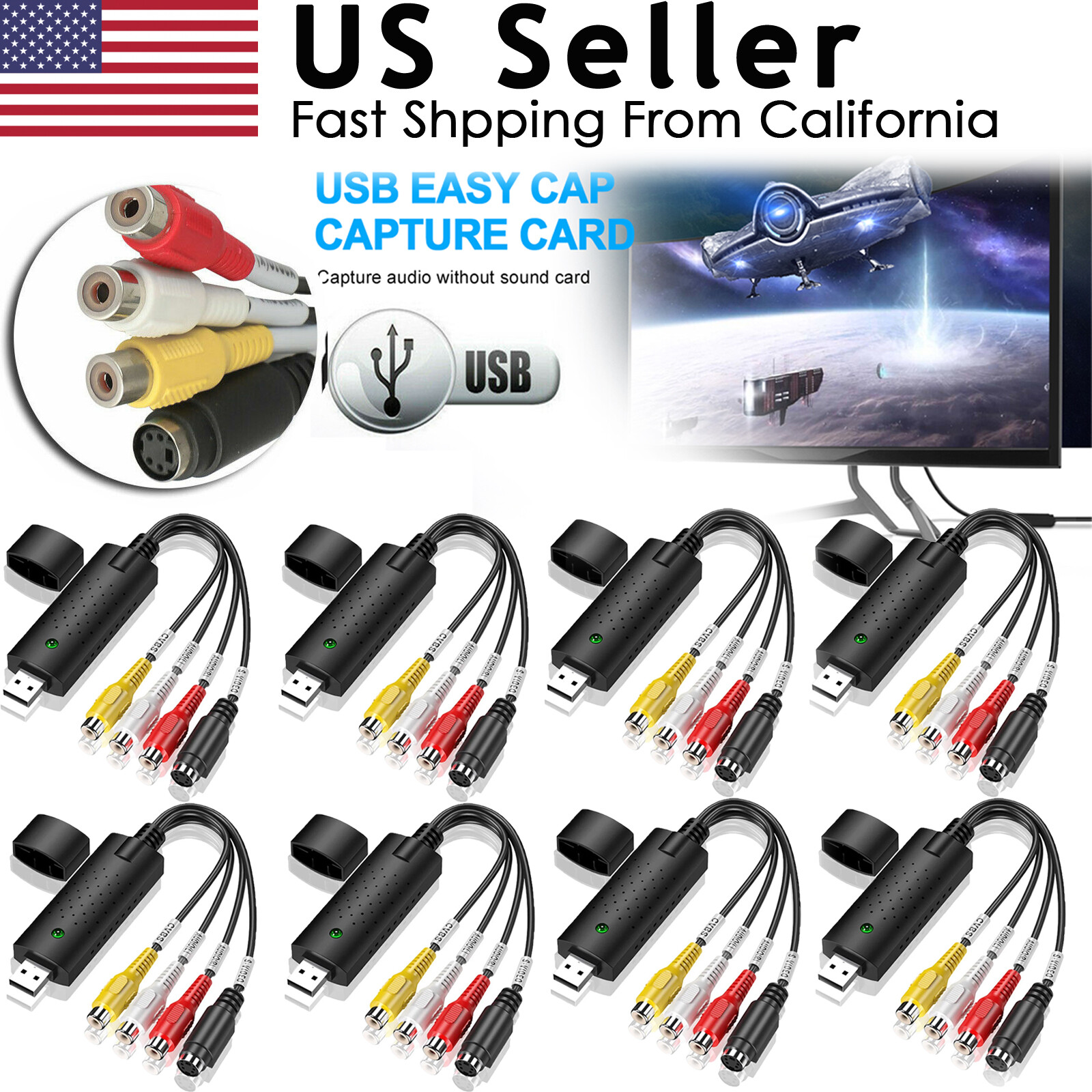 Lot USB Audio Video VHS to DVD VCR PC HDD Converter Adapter Digital Capture Card