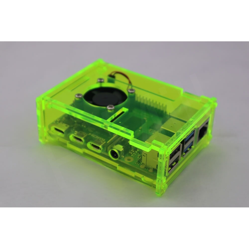 Raspberry Pi 4 Gloss Fluorescent Green Acrylic Case Enclosure Box w/Cooling Fan