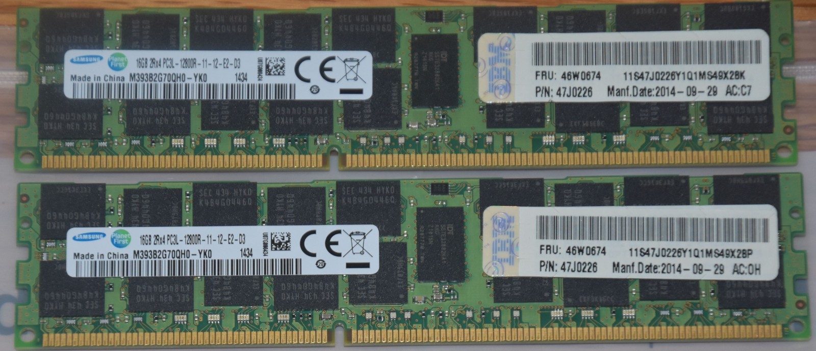 Lot of 8 Samsung M393B2G70QH0-YK0 16GB PC3L-12800R DDR3-1600MHz RDIMM ECC Memory