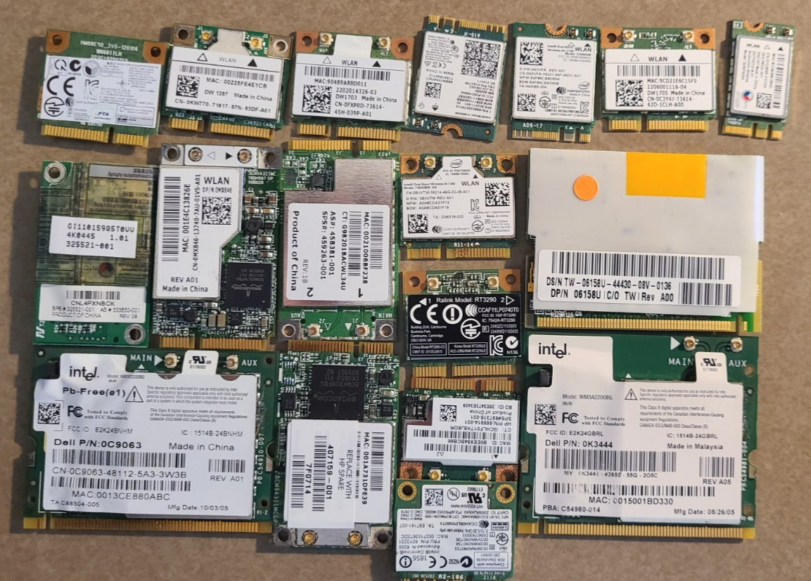 LOT OF 53 Laptop Wifi Laptop WLAN Modules, Various Types/Speeds – Used, Test OK