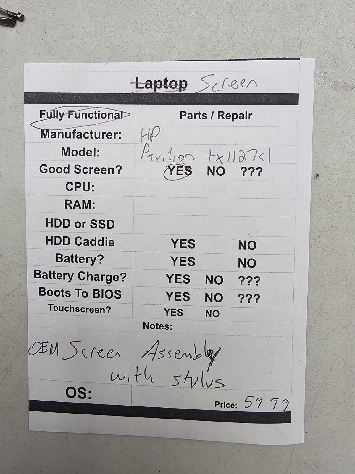 HP Pavilion tx1127cl Laptop SCREEN Replacement ONLY OEM SCREEN Assembly & Stylus