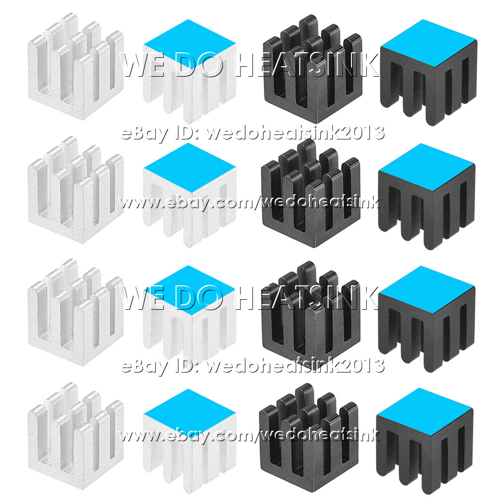 10x10x10mm Silver / Black Slotted Anodized Aluminum Heatsink With Adhesive Tapes