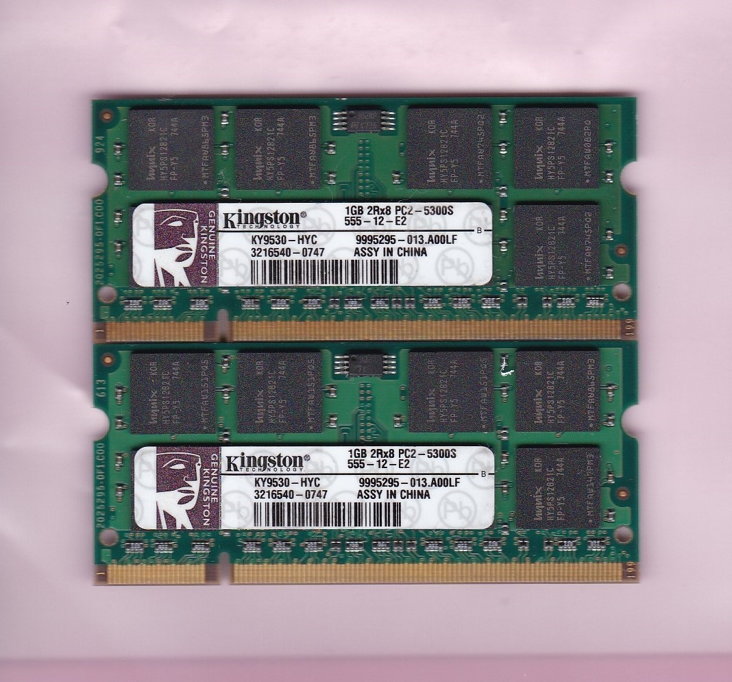 2GB 2x1GB PC2-5300 KINGSTON KY9530-HYC DDR2-667 Laptop Ram Memory Kit SO-DIMM
