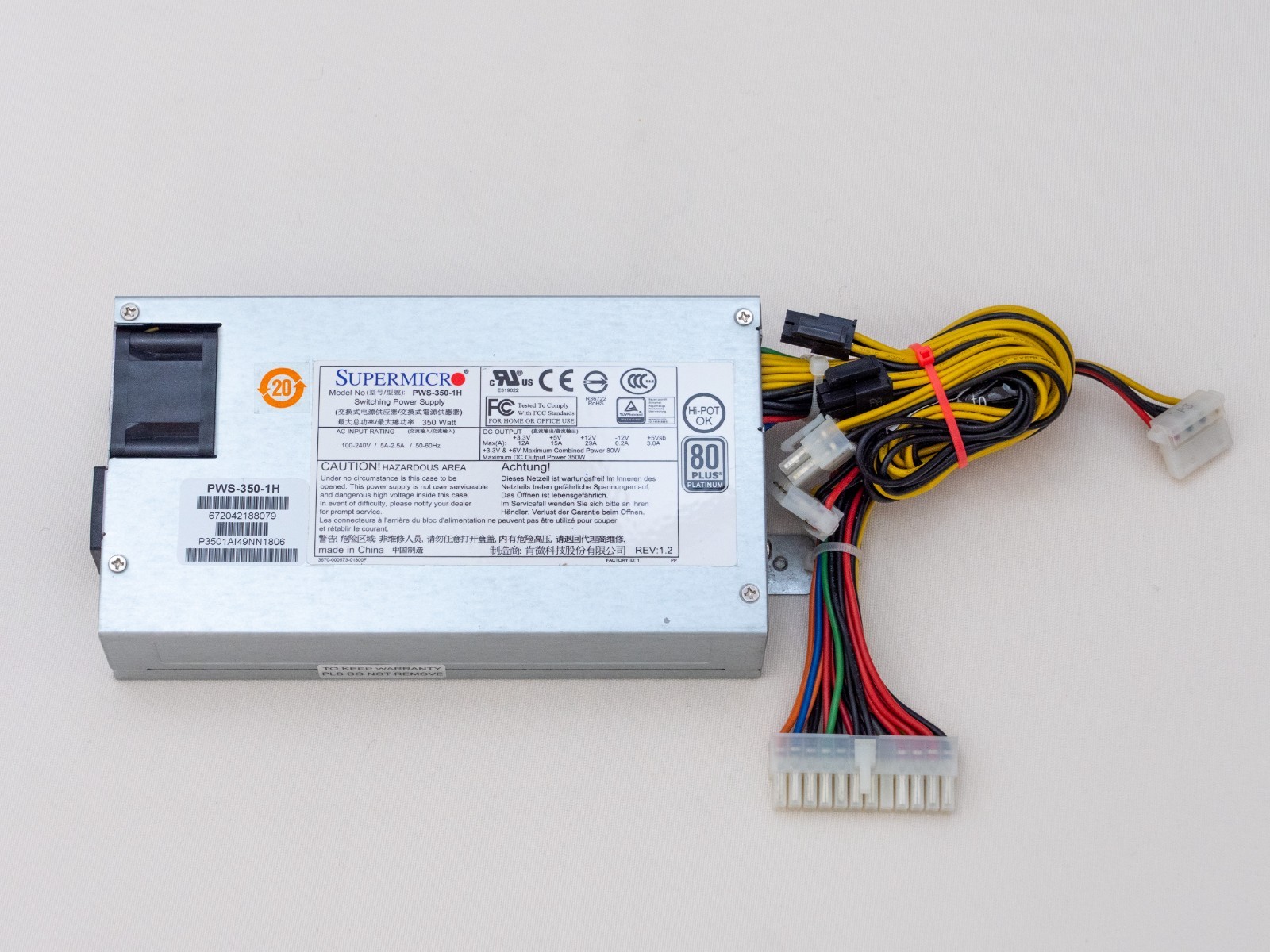 Supermicro PWS-350-1H 350W 1U Power Supply 80 Plus Platinum