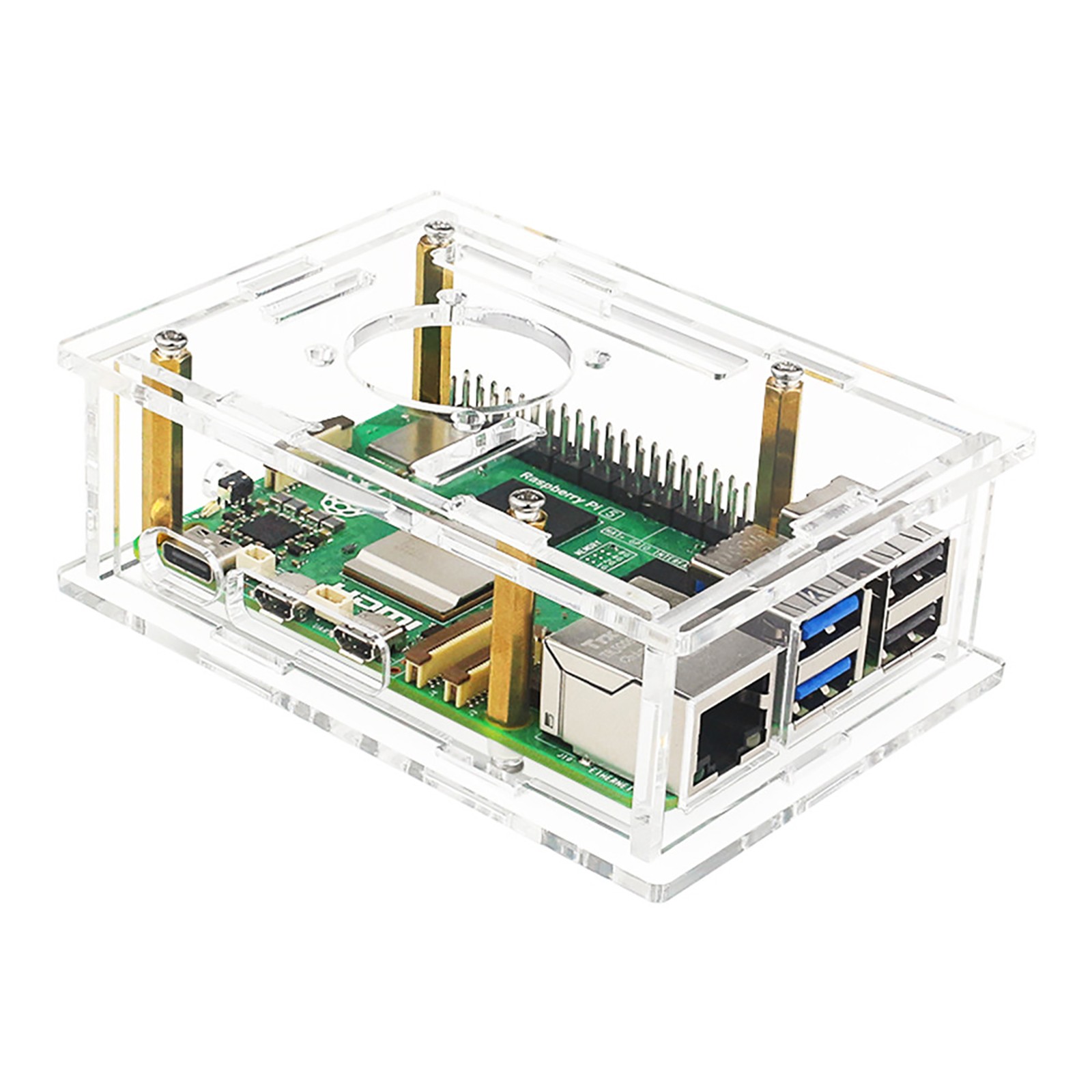 Acrylic Case For Raspberry Pi 5 Transparent Box With Cooling Fan Heatsink