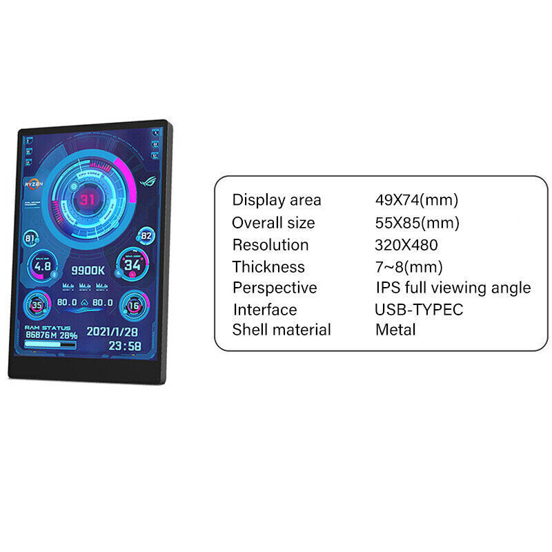 HD LED Display Board For Pc Case Computer Performance Monitor Screen Cpu Gpu Ram