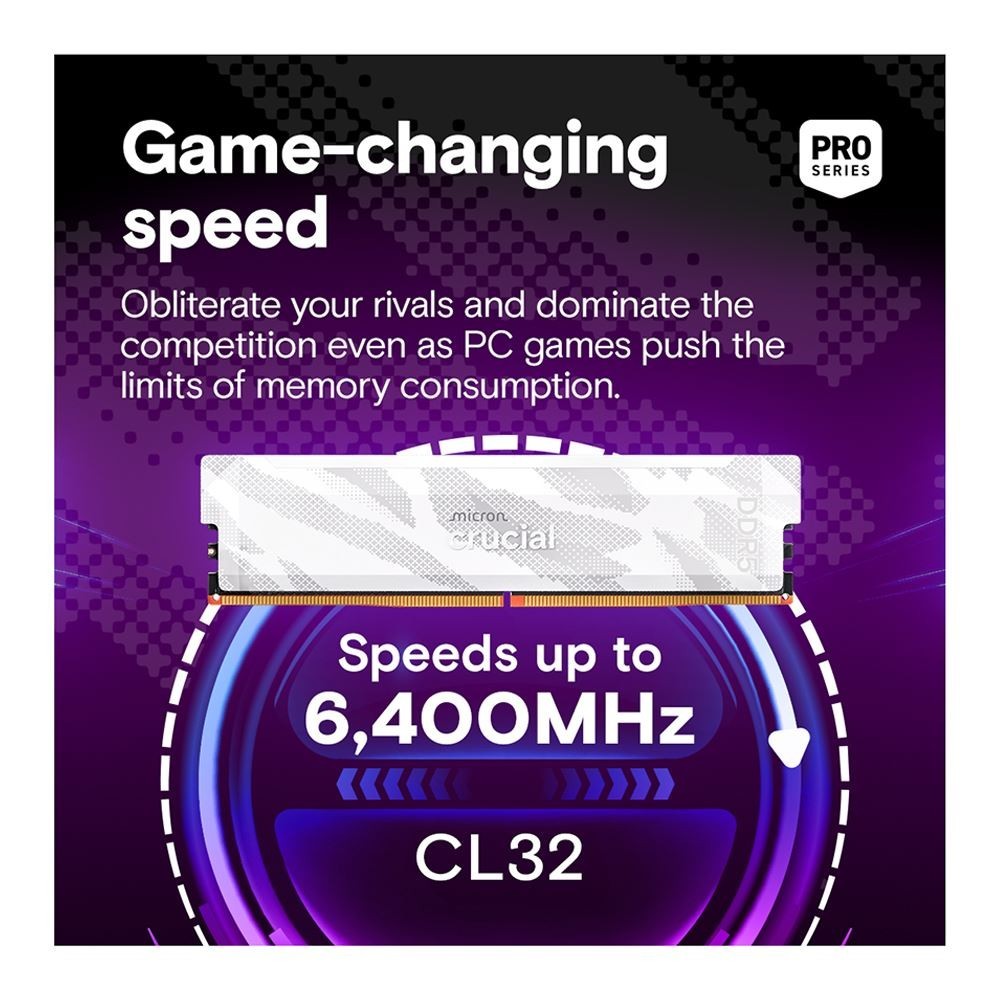 NEW Crucial Pro Overclocking 32GB (2 x 16GB) DDR5 6400 CL32 RAM – WHITE