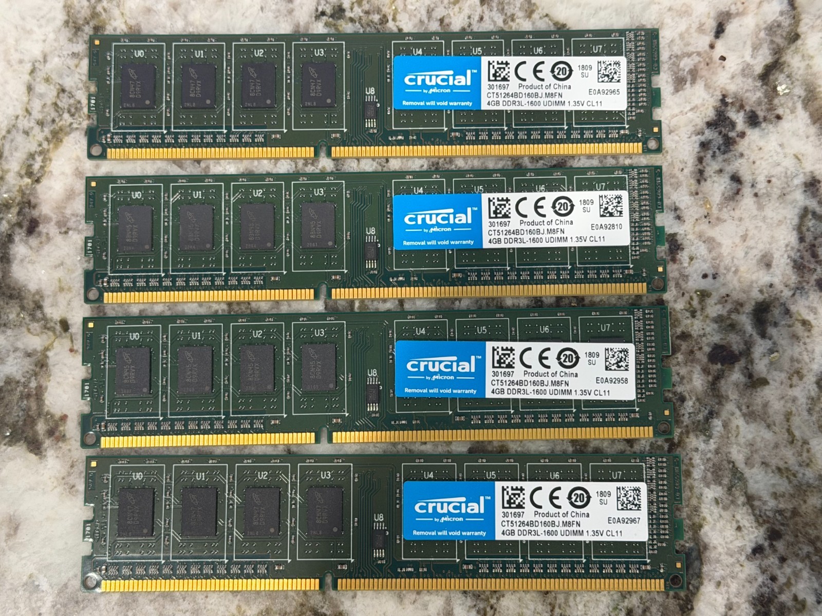 Crucial 16gb (4x4GB) DDR3L-1600 UDIMM 1.35V CT51264BD160BJ.M8FN Desktop Ram