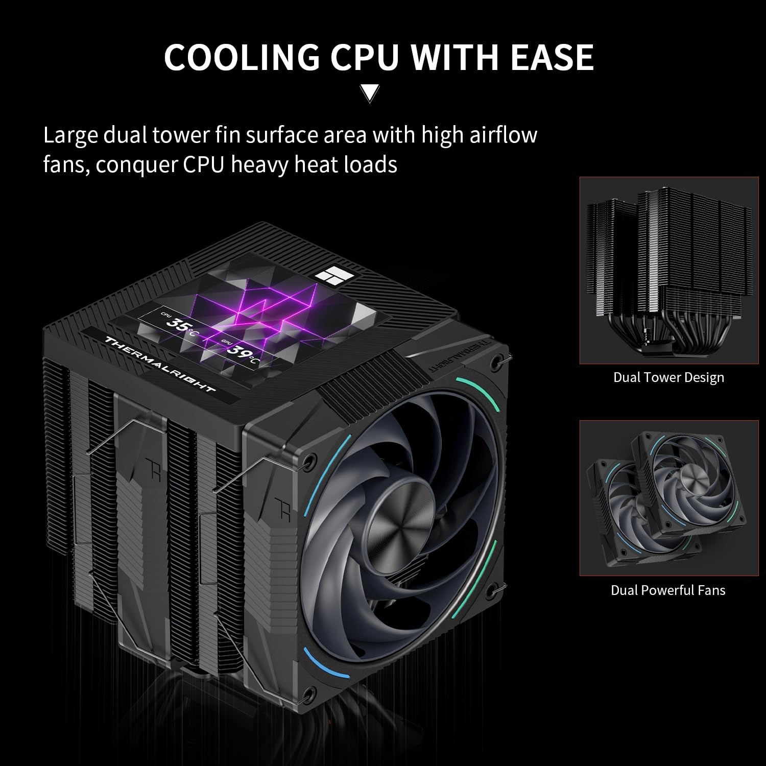 Thermalright Phantom Spirit 120 Vision EVO CPU Air Cooler, Twin Tower Black