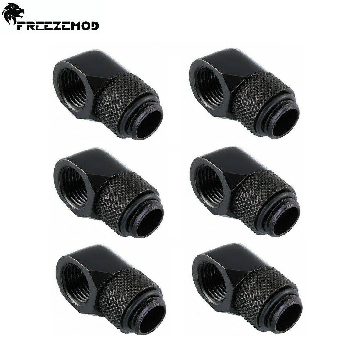 6x FreezeMod 90 Degree G1/4″ Angled Rotary Fitting Adapter Male to Female BLACK