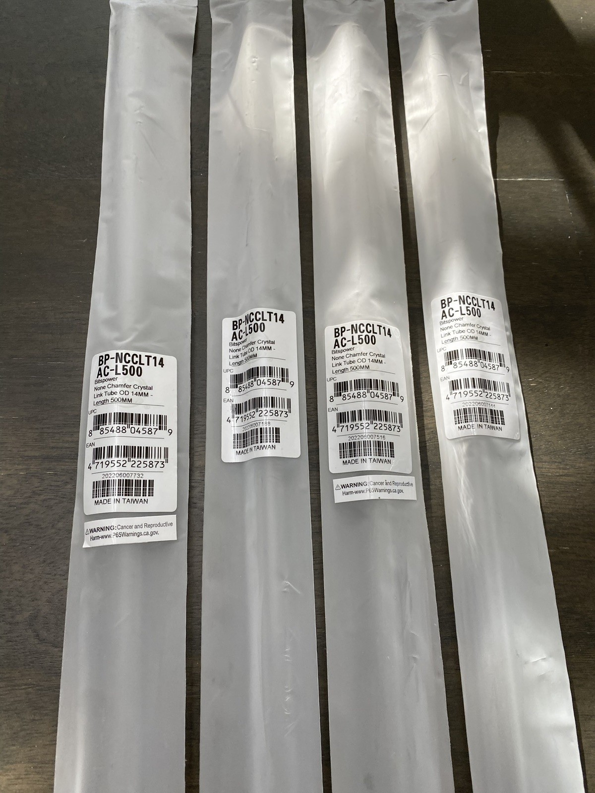 Bitspower None Chamfer Crystal Link Tube, 14mm, 500mm, Clear, 4-pack