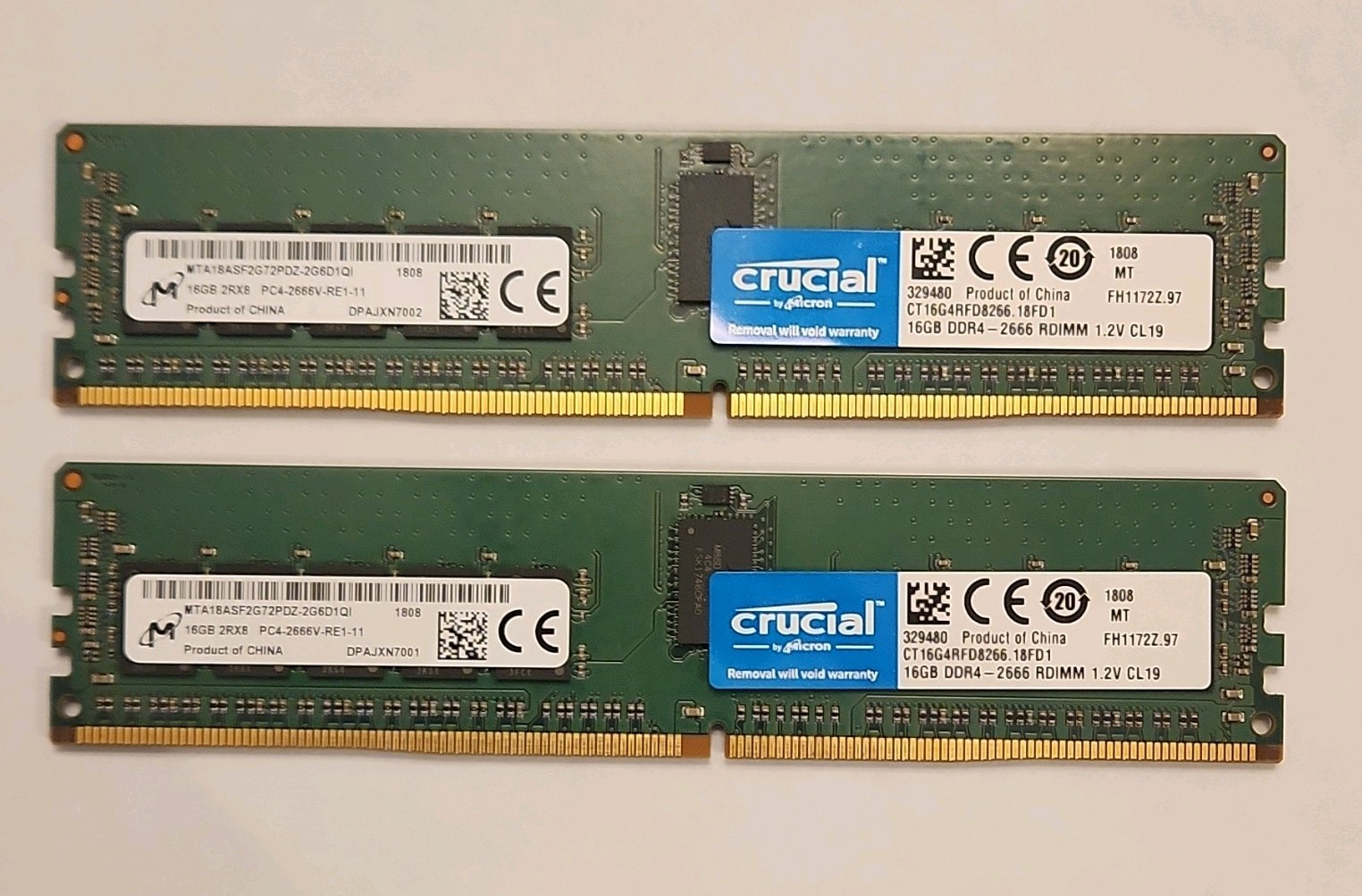 Micron Crucial 32GB (16GBx2) DDR4-2666 RDIMM ECC RAM MTA18ASF2G72PDZ-2G6D1QI