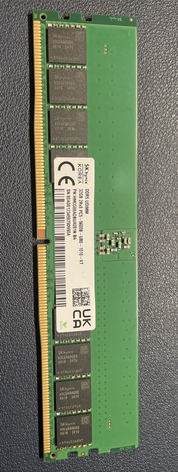 SK Hynix 32GB 2Rx8 PC5-5600B-UB0-1010-XT DDR5 UDIMM HMCG88AGBUA081N BA