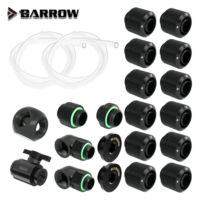 Barrow 3/8″ ID, 1/2″ OD 10/13mm Compression Fitting Valve Tube 22Pcs Set Black