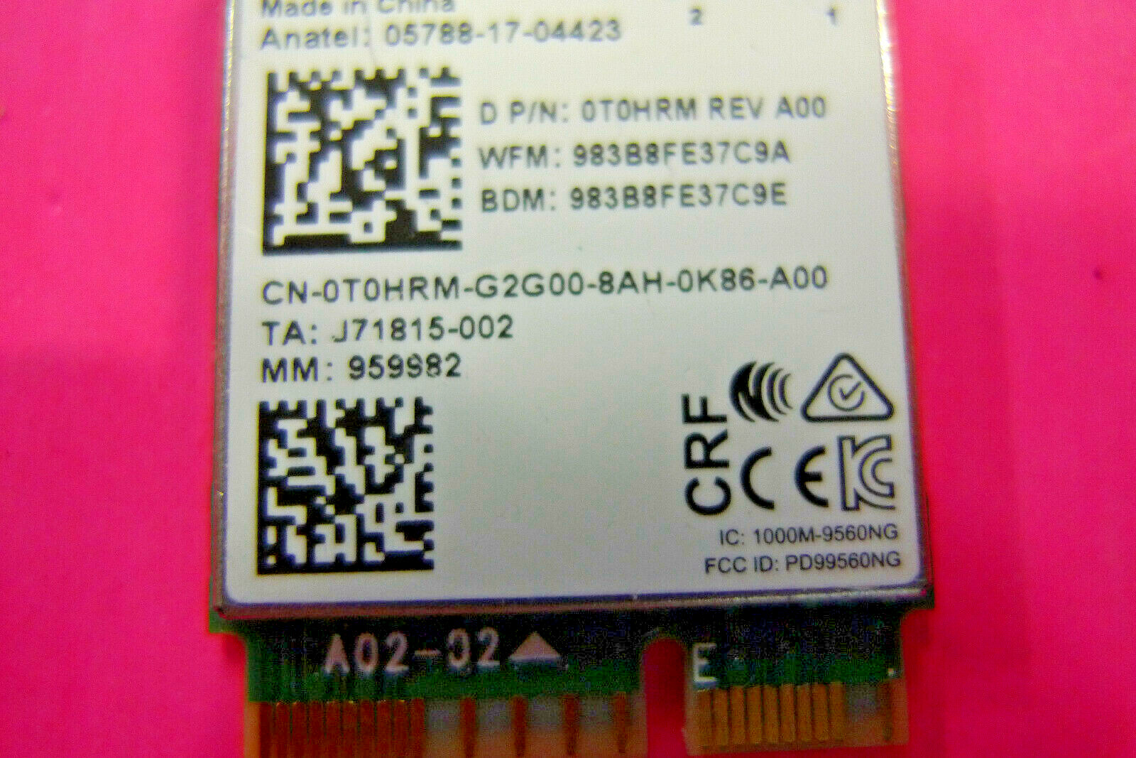 Intel Wireless-AC 9560 DualBand 9560NGW A00 Wireless Card Dell T0HRM