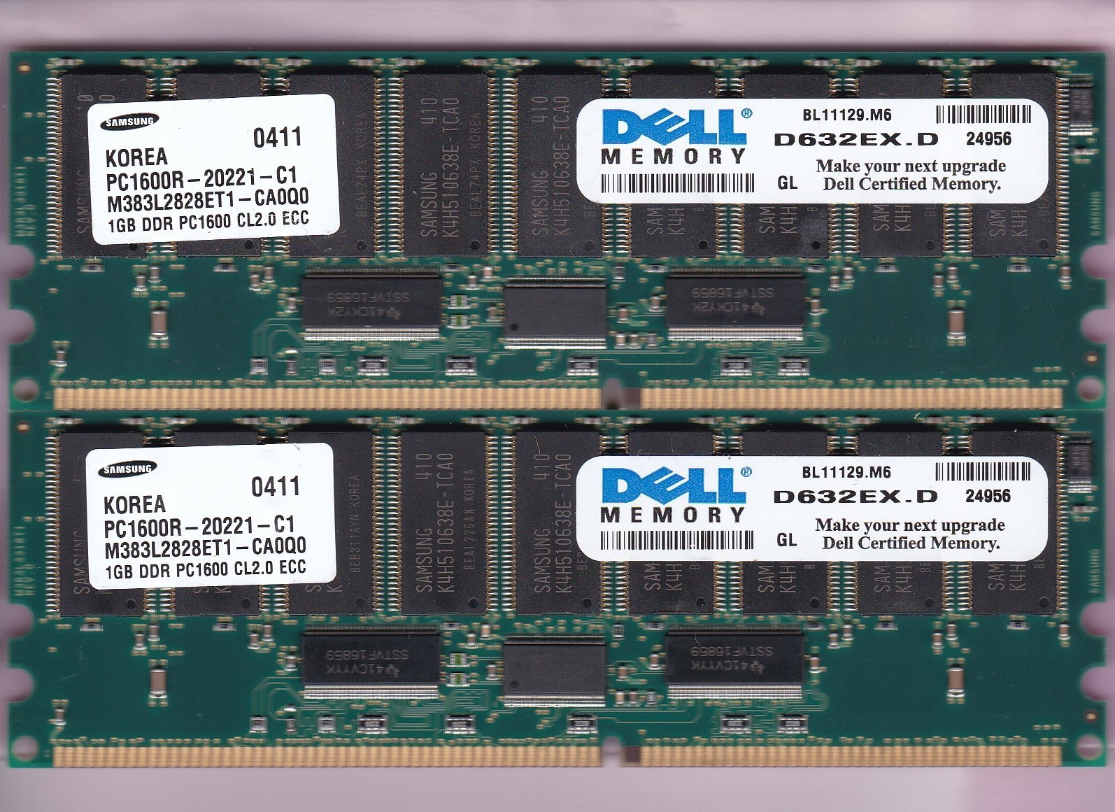 2GB 2x1GB PC1600R DDR-200 SAMSUNG M383L2828ET1-CA0Q0 DELL D632EX.D ECC RDIMM KIT