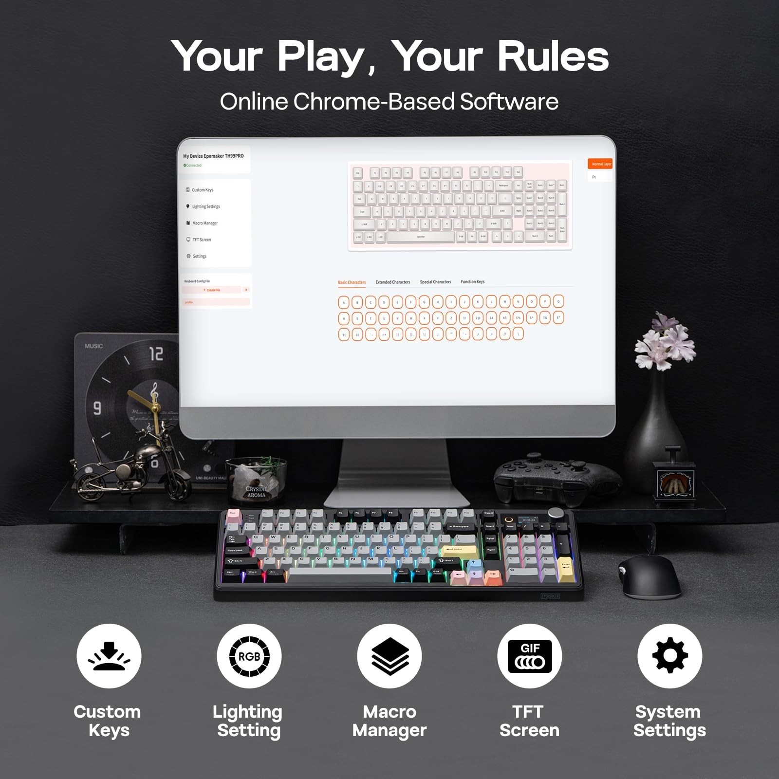 EPOMAKER TH99 PRO 96% Mechanical Keyboard with Screen Sea Salt Silent, Black