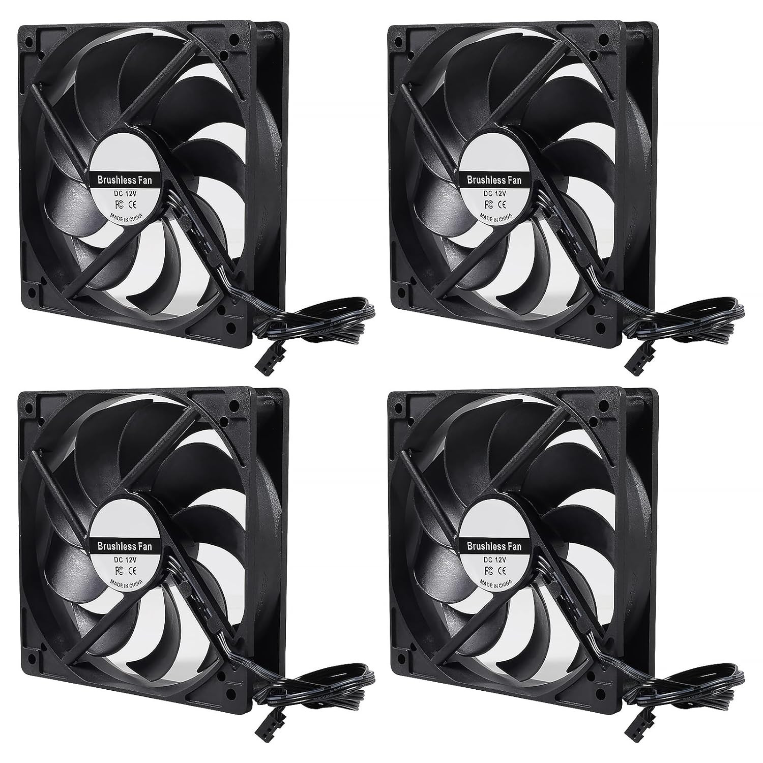4-Pack 120Mm 120X120X25Mm 12V Black Computer Case Fans High Performance Cooling