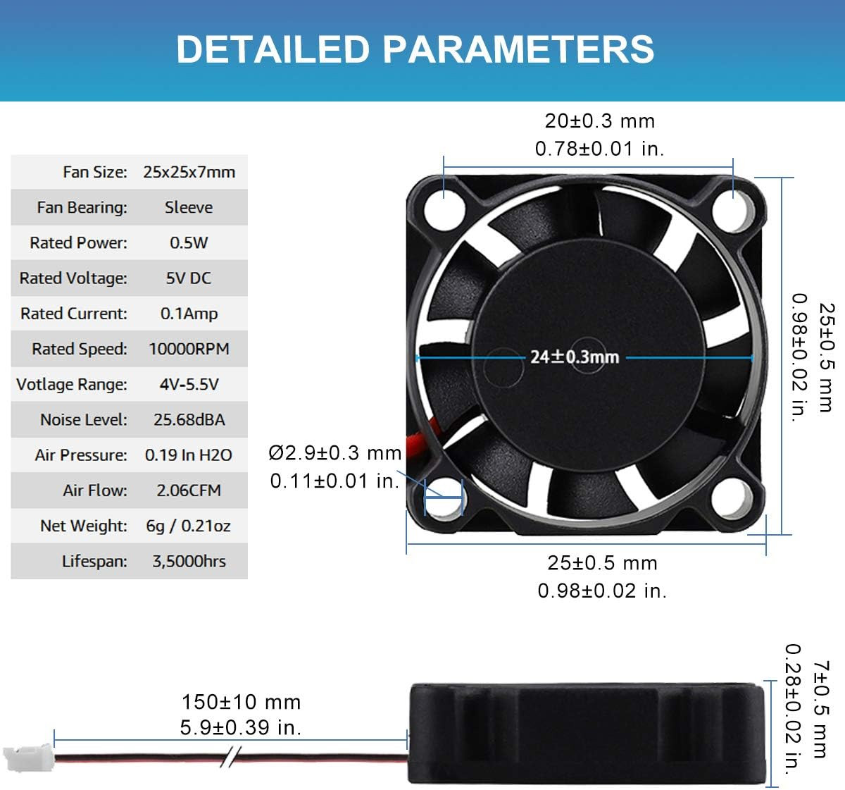 2 Pack 25Mm 5V Fan – Mini 25X25X7Mm 2-Pin Brushless DC Cooling Fans For
