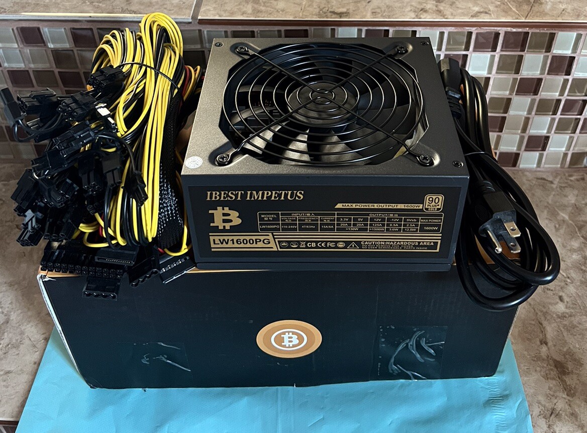 IBEST IMPETUS 1600W Mining Power Supply 90 Plus Gold 110V US Adapter Cable. NEW