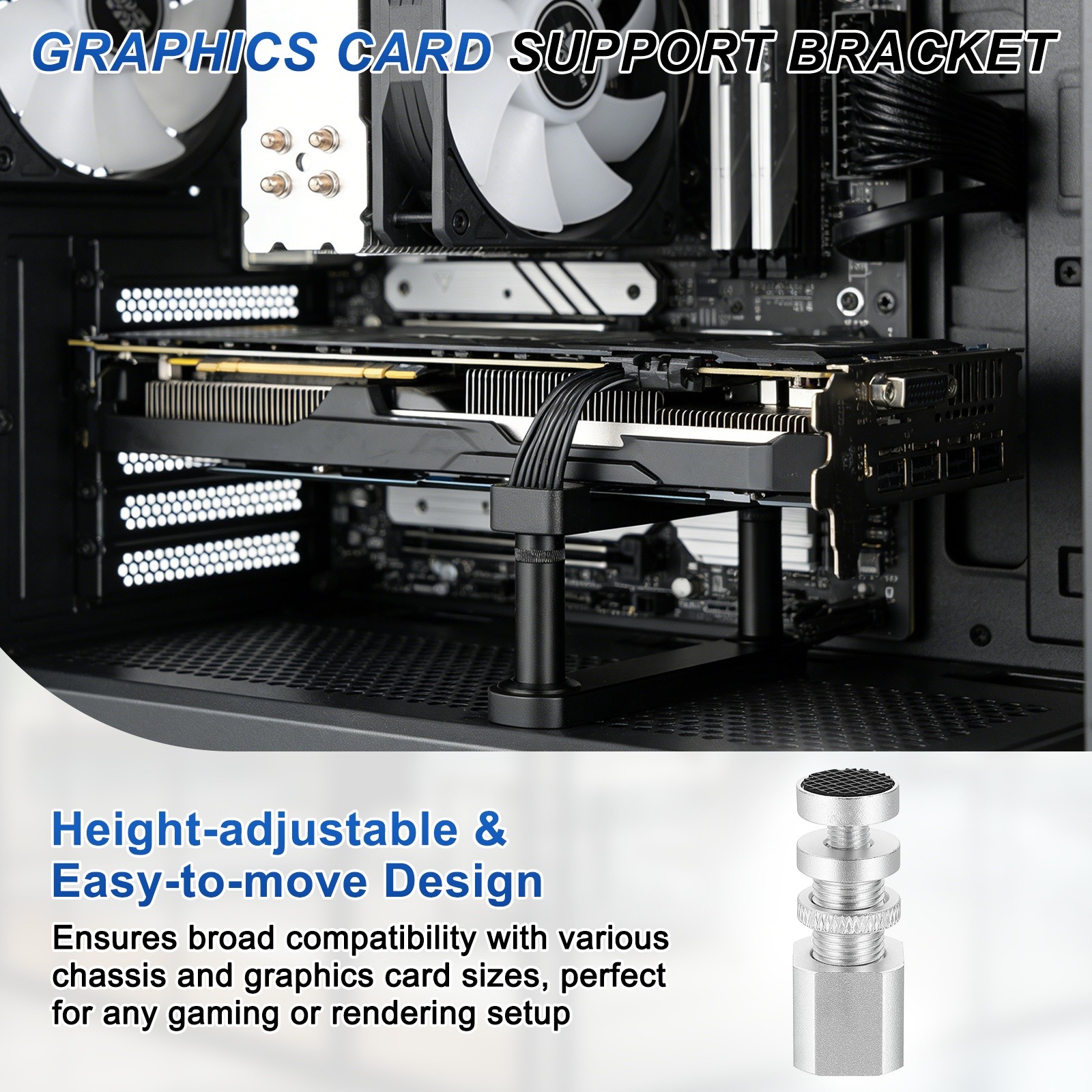 GPU Support Stand, Graphics Card Support Square 1-2 Inch Adjustable, Silver