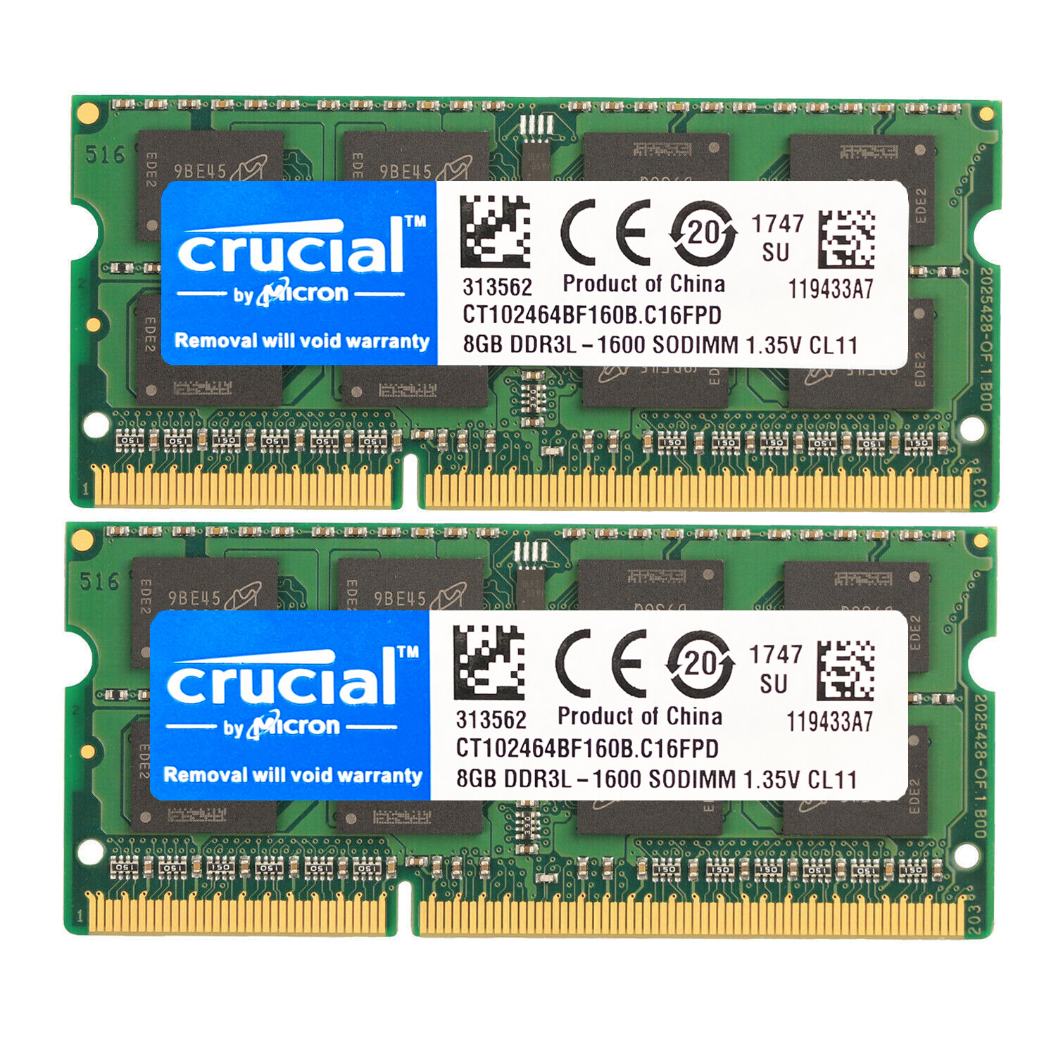 CRUCIAL 8GB DDR3L 1600 PC3-12800 Laptop SODIMM 204-Pin Memory RAM DDR3 1x 8G