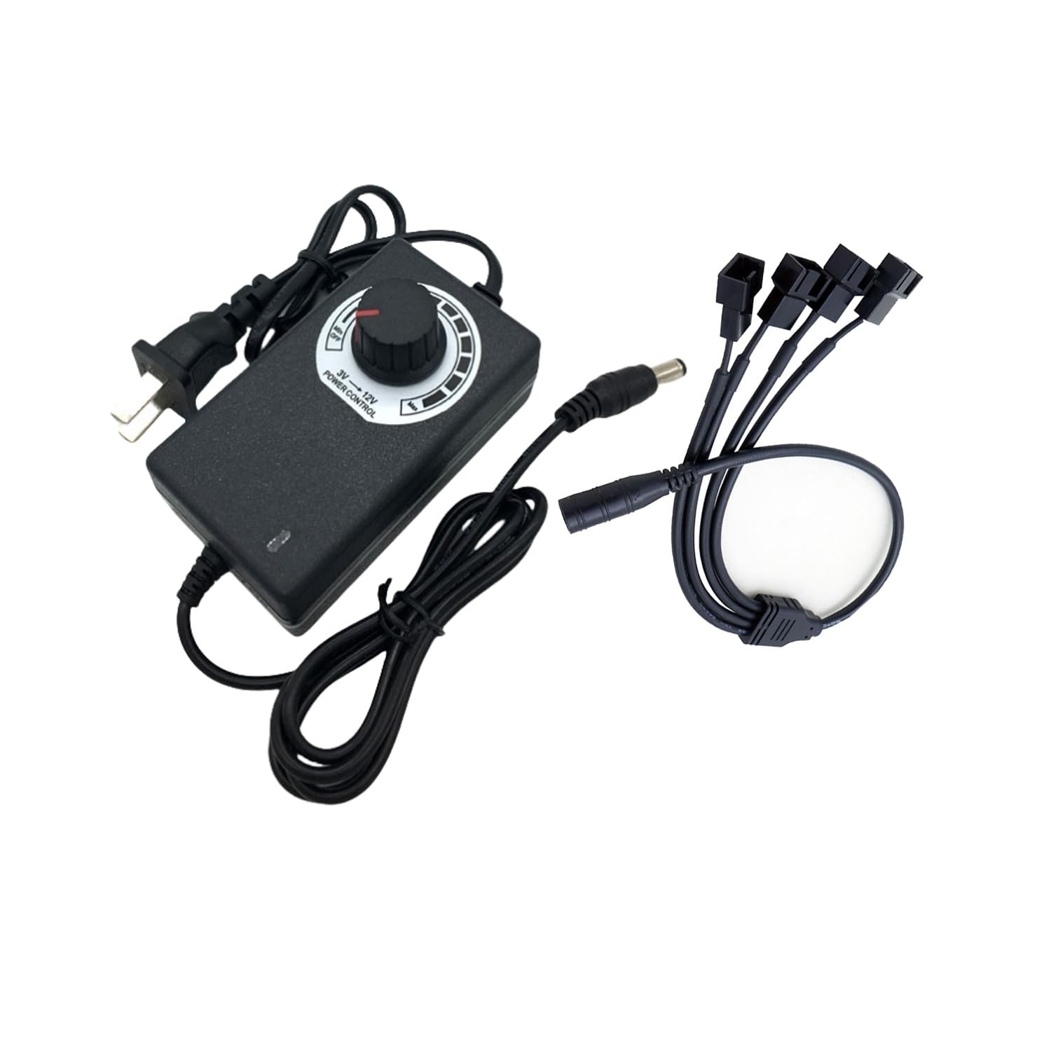 12V PC Fan Speed Controller, Power Supply 100-240V AC to 3-12V DC Black