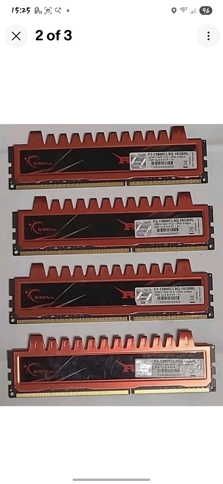 Lot Of 4 16GB G.SKILL Ripjaws Z DDR3-1600 PC3-12800 4×4GB F3-12800CL9Q-16GBRL