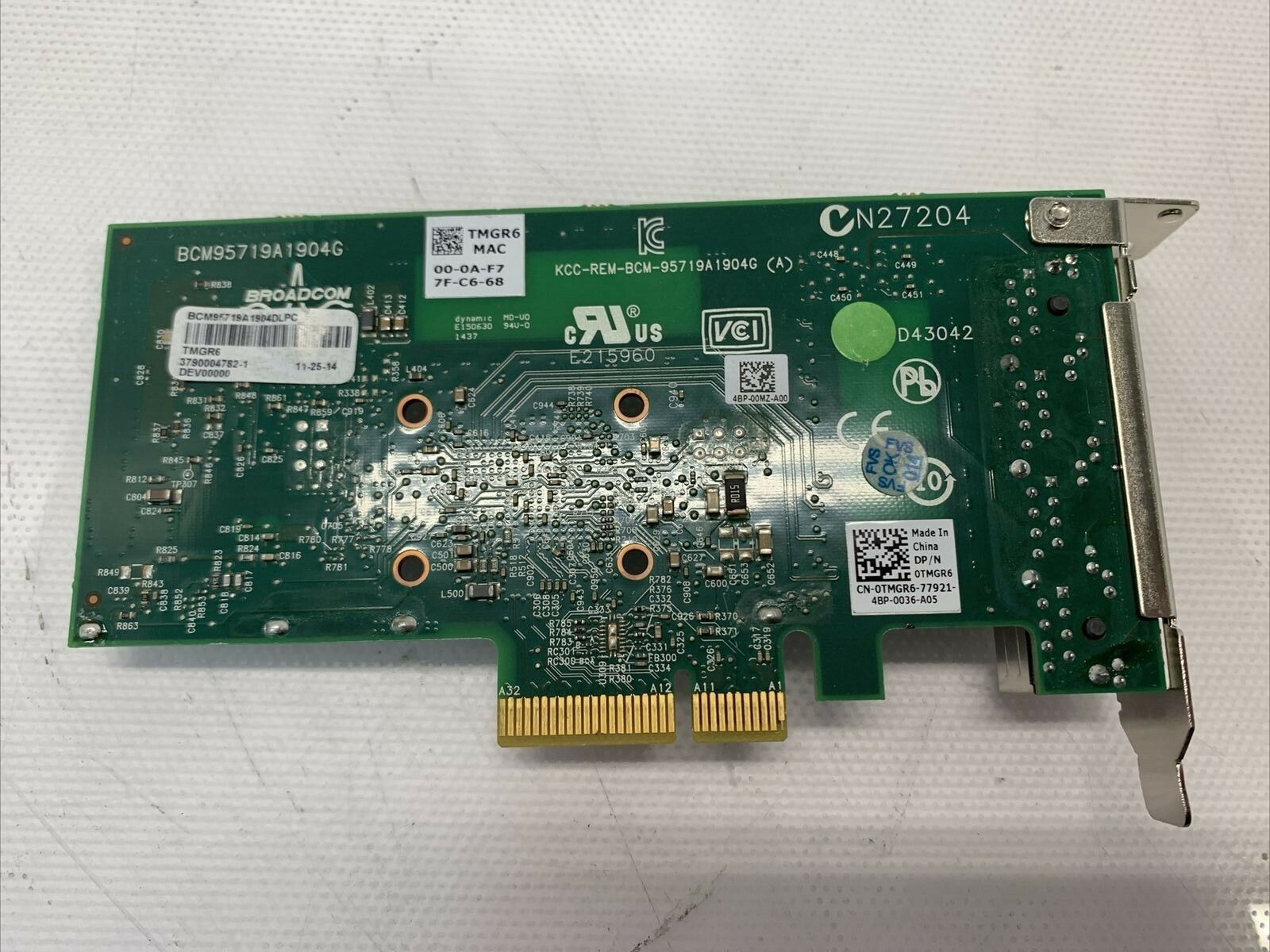 Dell TMGR6 Broadcom 5719 Quad Port 1Gb Ethernet Gigabit PCIe NIC Network Card