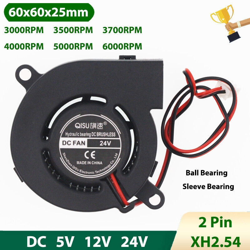 6025 Radial Turbo Blower Fan Mini Brushless Cooling Fan DC 5/12/24V 3000-6000RPM