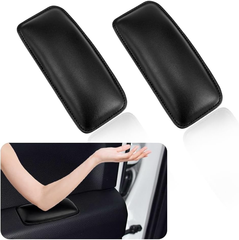 2PCS Car Knee Cushion,Soft Leather Door Armrest Pad for Leg F, Black